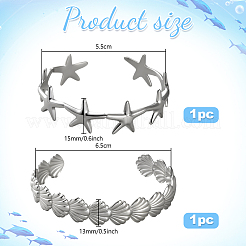 2 шт. 2 стиля браслетов-манжет из нержавеющей стали для женщин&nbsp;BJEW-GO0002-21