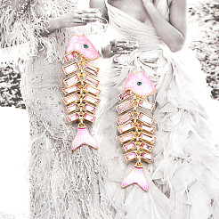 Серьги-гвоздики из сплава со стразами в форме рыбьей кости&nbsp;FS-WG8AC1D-02