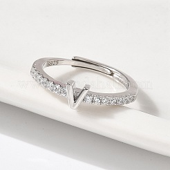S925 регулируемые кольца с буквами из стерлингового серебра для женщин&nbsp;RJEW-M068-01P-V