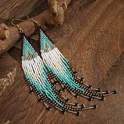 Серьги-кисточки в стиле бохо из бисера и ромбов ручной работы&nbsp;DI0122