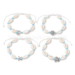 Браслеты из бисера с подвесками из натуральной ракушки каури и сплава для женщин&nbsp;BJEW-JB11905