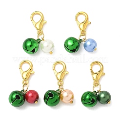 25 шт. подвеска в виде двухцветного латунного колокольчика и стеклянных бусин-жемчужин&nbsp;HJEW-JM04038