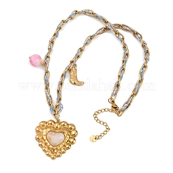 Женские ожерелья из полиэстеровой веревки с подвеской в виде сердца из нержавеющей стали 304 со стеклом и смолой&nbsp;NJEW-K252-12G