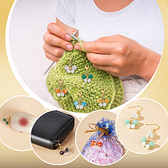 6 комплект стеклянных подвесных украшений в виде бабочек из медной проволоки&nbsp;HJEW-GA0001-52