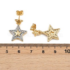 Серьги-гвоздики со звездами из латуни с прозрачным фианитом и прозрачным фианитом&nbsp;EJEW-L275-04GP