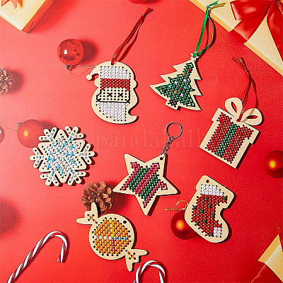 1 пакетик наборов для вышивки крестом по дереву на рождественскую тематику&nbsp;WOOD-SC0002-24-1