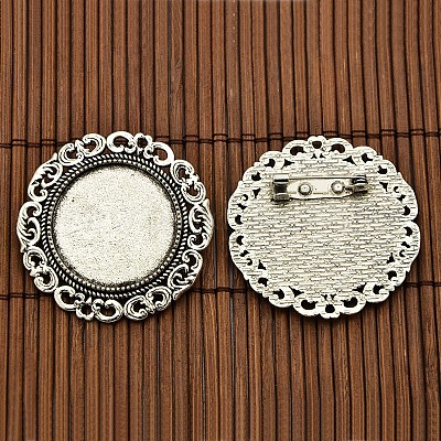 25 мм прозрачный стекло кабошоны и плоские круглые тибетском стиле сеттинги брошь кабошон DIY-X0188-AS-NR-1