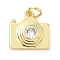 Brass Pave Cubic Zirconia Pendants, Camera Charms, Long-Lasting Plated, Cadmium Free & Lead Free, Rack Plating, with Jump Ring, Real 18K Gold Plated, 13x13x5mm, Hole: 3.6mm