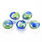 Transparent Handmade Blown Glass Globe Beads, Stripe Pattern, Flat Round, Light Green, 14~16x10~11mm, Hole: 1~2mm