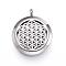 316 Surgical Stainless Steel Diffuser Locket Pendants, Spiritual Charms, with Perfume Pad and Magnetic Clasps, Flower of Life/Sacred Geometry, Stainless Steel Color, Mixed Color, 36.5~37x30x6~6.5mm, Hole: 5mm, inner diameter: 23mm