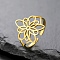 304 Stainless Steel Adjustable Cuff Rings, Flower, Real 18K Gold Plated, 1.5~17mm