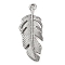 Non-Tarnish 316 Stainless Steel Pendants, Feather Charm, Stainless Steel Color, 34x13x2.5mm, Hole: 2mm