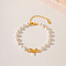 Fashionable Dragonfly Brass Crystal Rhinestone & Imitation Pearl Braided Bead Bracelets for Women, Real 18K Gold Plated