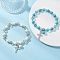 2Pcs Cross Alloy Rhinestone Charm Bracelets, Round Synthetic Dyed Turquoise & Glass Beads Stretch Bracelets for Women, Mixed Color, Beads: 4mm and 8mm, Inner Diameter: 2 inch(5.2cm)