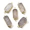 Natural Dyed Quartz Crystal Links Connector Charms, with Brass Findings, Rectangle, Light Gold, White, 29.5~41x14.5~15.5x6.5~9.5mm, Hole: 2.5mm