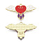 Alloy Enamel Pendants, Cadmium Free & Lead Free, Heart with Wing, Golden, Red, 18.5x32x1.3mm, Hole: 1.6mm