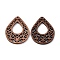 Walnut Wood Laser Cut Pendants, Hollow Charms, Undyed, Teardrop, 35x28x2.6mm, Hole: 1.6mm