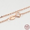Sterling Silver Cable Chain Necklaces, with Spring Ring Clasps, Thin Chain, Rose Gold, 457x1mm