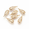 Hollow Brass Pendants, Nickel Free, Real 18K Gold Plated, Teardrop, 19.5x8x3.5mm, Hole: 1.5mm