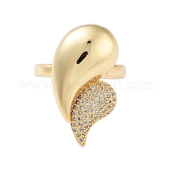 Стойка с покрытием каплевидной латуни микро-паве с кубическим цирконием открытые манжеты кольца для женщин&nbsp;RJEW-B064-03G