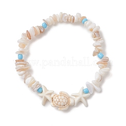Браслеты из натуральных ракушек и синтетических бирюзовых бусин&nbsp;BJEW-JB13234
