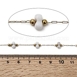 Круглые звенья цепочек ручной работы из нержавеющей стали 304 с фарфоровыми бусинами&nbsp;CHS-L032-16G-02