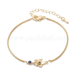 Браслеты-цветы с микропаве из кубического циркония из латуни на день рождения&nbsp;BJEW-U031-01G-02