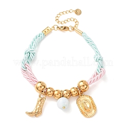 Браслеты с подвесками West Cowboy 304 из нержавеющей стали для женщин&nbsp;BJEW-C135-01G