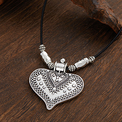 Ожерелья из цветочного сплава в форме сердца из пластика ccb и черного коровьего шнура для женщин&nbsp;FS-WG0AF62-01