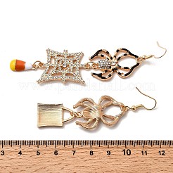 Асимметричные серьги-пауки из сплава кристаллов горного хрусталя и оранжевой эмали&nbsp;LS-EJEW-P319-04G