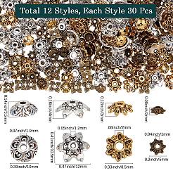 360шт 12 стиля колпачки из сплава в тибетском стиле&nbsp;TIBE-SC0002-36