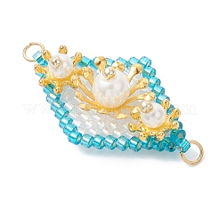 Подвески-соединители в виде цветочных ромбов из искусственного жемчуга и стеклянных бусин&nbsp;PALLOY-MZ01182