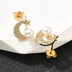 Серьги-гвоздики из латуни с микро-паве и прозрачным кубическим цирконием&nbsp;EJEW-A135-31G