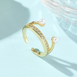 Кольца-манжеты из латуни с микропаве из кубического циркония и имитацией жемчуга&nbsp;RJEW-D307-02G-C