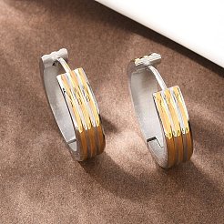 Двухцветные серьги-кольца из нержавеющей стали 304 в полоску&nbsp;EJEW-L307-03GP