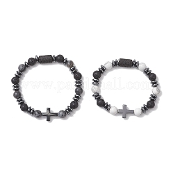 2 шт. эластичные браслеты из натуральной лавы&nbsp;BJEW-JB13196