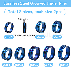 16 шт. 8 стиля рифленое кольцо из нержавеющей стали&nbsp;RJEW-SC0001-26