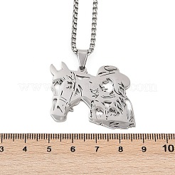 Ожерелья с полыми подвесками в виде лошади и ковбоя из нержавеющей стали 201 для мужчин и женщин&nbsp;LS-NJEW-K283-15P