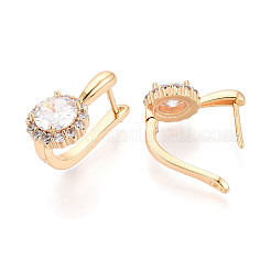 Латунные плоские круглые серьги-кольца с микропаве из прозрачных кубических цирконий&nbsp;EJEW-T048-30G