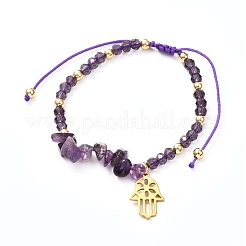 Плетеный браслет из бисера с подвеской в виде руки хамсы / руки мириам&nbsp;BJEW-JB06933