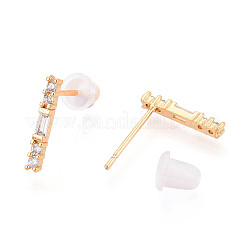 Прямоугольные серьги-гвоздики из латуни с микропаве из прозрачных кубических цирконий&nbsp;EJEW-T047-39G