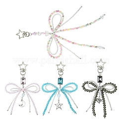 Украшение в виде банта из стеклянных семян и акрила&nbsp;HJEW-FZ00037