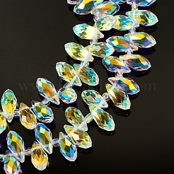 2 нить гальванизированных прозрачных стеклянных граненых бусин в форме капли&nbsp;EGLA-TA0001-36A