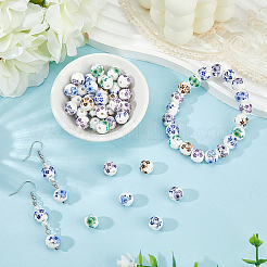 Фарфоровые керамические бусины ручной работы с цветочным принтом&nbsp;PORC-LT0001-12A