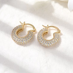 Латунные плоские круглые серьги-кольца с микропаве из прозрачных кубических цирконий&nbsp;EJEW-K318-04B-G