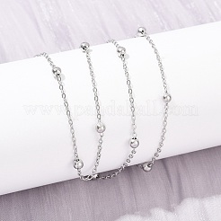 Женские ожерелья-цепочки с круглыми бусинами из нержавеющей стали 304 диаметром 3 мм NJEW-G177-03B-P