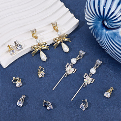 4 пара 2-цветных плоских круглых серег-клипс с латунным паве 3a кубическим цирконием для женщин&nbsp;EJEW-BBC0001-58