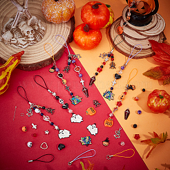 Наборы для изготовления ремешков для мобильных телефонов своими руками из акриловых/стеклянных бусин и эмалевых сплавов на тему Хэллоуина&nbsp;DIY-SC0031-90