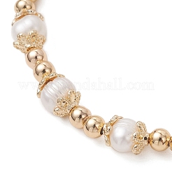Браслеты из натурального культивированного пресноводного жемчуга и латунных бусин для женщин&nbsp;BJEW-JB13015-01