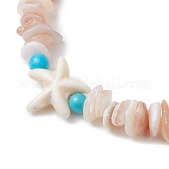 Плетеные браслеты из бусин из синтетической бирюзы и натуральных ракушек&nbsp;BJEW-JB13096